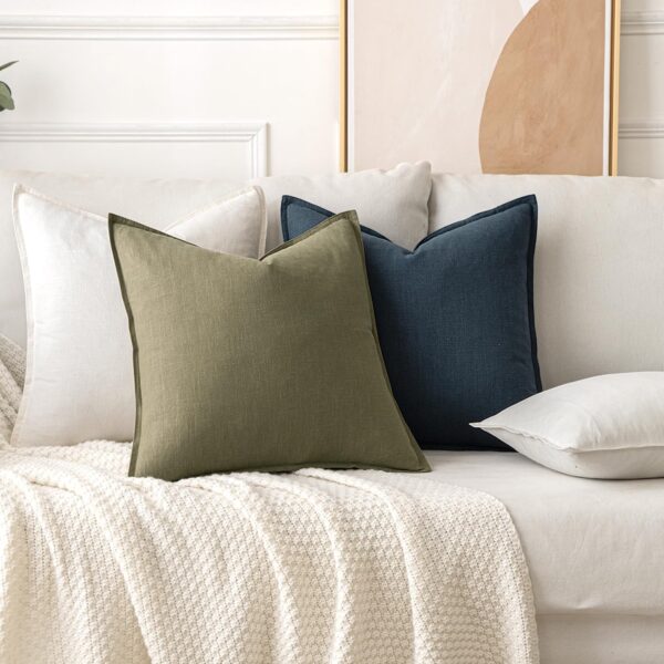 Decorative Linen Euro Sham Pillow Covers 24x24 Cream White Boho Farmhouse Neutral Couch Throw Pillows for Bed Pack of 2 Accent Modern Pillowcase Sofa Livingroom Home Decor 3 Covers