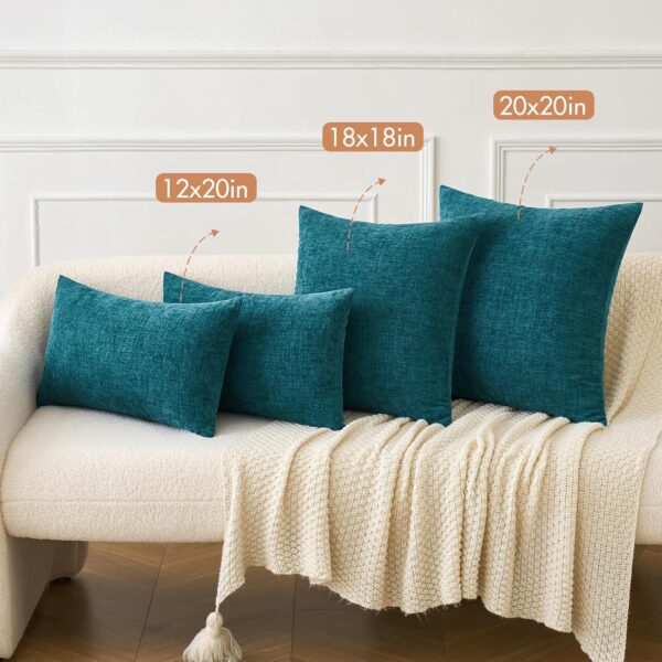 Pack of 2 Dark Teal Throw Pillow Covers 18x18 Inch Soft Chenille Pillow Covers for Sofa Living Room Couch Solid Dyed Cases 4 Covers