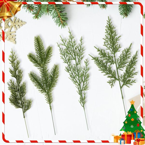 40 Pcs Artificial Pine Branches Assorted Faux Pine Stems Cedar Leaves Needle Sprigs Plastic Fake Christmas Greenery Pine Picks for Xmas Tree Wreaths Garlands DIY Accessories Home Decor (40, Green) 3 Pine
