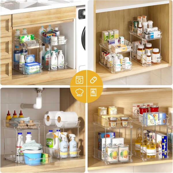 4 Pack Bathroom Organizers and Storage, 2 Tier Clear Under Sink Organizer, Pull Out Medicine Cabinet Organizer Visit the Delamu Store 3 Organizers