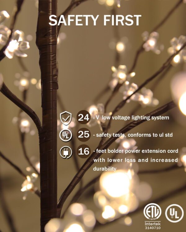 5ft Lighted Cherry Blossom Tree with 184 Warm White LED Lights for Holiday Decor - Dimmable, UL Certified, Waterproof - Ideal for Indoor and Outdoor Decoration 4 Blossom