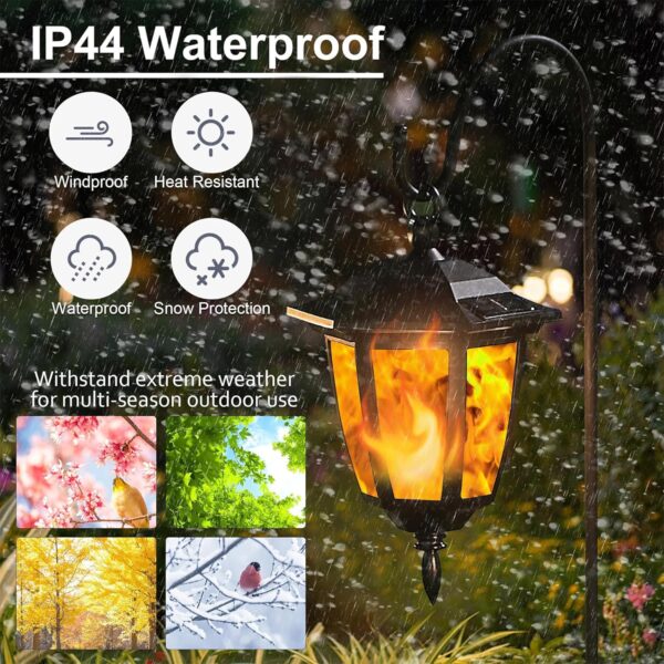 6 Pack Solar Flame Hanging Lights Outdoor, Solar Flickering Flame LED Garden Lanterns with 6 x 38 Inch Shepherd Hooks, Landscape Lighting Waterproof for Lawn Patio Yard Pathway Driveway 4 Lanterns