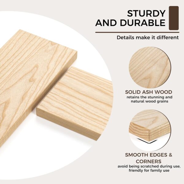 Natural Wood Floating Shelves, 48 Inch Floating Shelf Set of 1, Solid Ash Wood Floating Shelves, Rustic Raw Wood Shelves for Living Room Bedroom Kitchen Home Office - Natural 4 Shelves