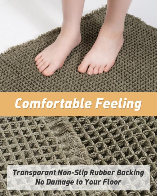 Upgraded Waffle Bath Mat, Super Absorbent Non Slip Bath Mats for Bathroom Floor, Machine Washable Bathroom Rugs with Tassels, Rubber Backed Bathroom Mats, Ultra Soft, 18" x 30", Green 4 Mat