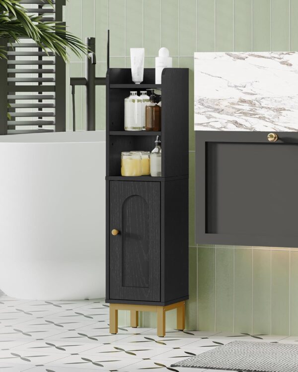Bathroom Storage Cabinet, Small Corner Floor Cabinet with Door and Shelves, Narrow Toilet Paper Holder, Bathroom Organizer with Adjustable Shelf, for Small Spaces, Black BC08206X 3 Storage