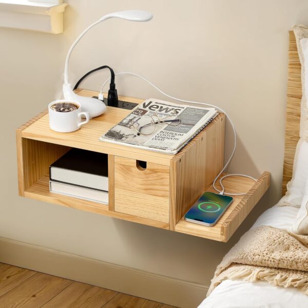 Floating Nightstand with Charging Station 2
