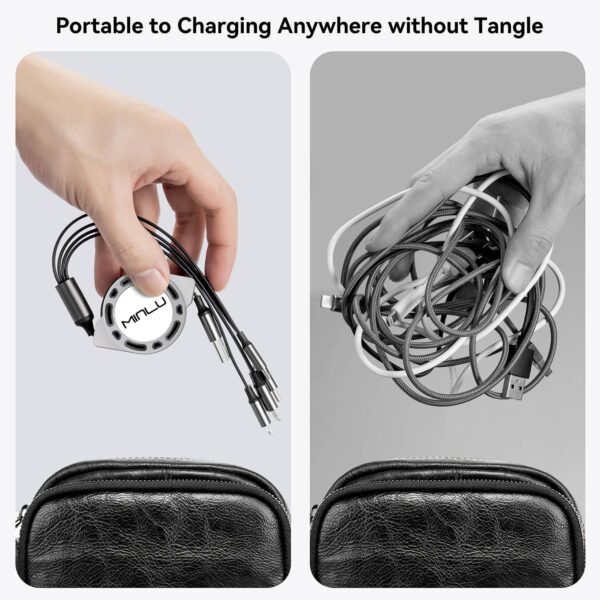 Multi Charging Cable 4A, 2Pack 4Ft Retractable Multi Fast Charger Cable, Multiple Charging Cord 2