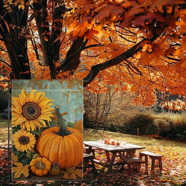 Fall Pumpkin Sunflower Garden Flag for Outside 12x18 Inch Double Sided 2