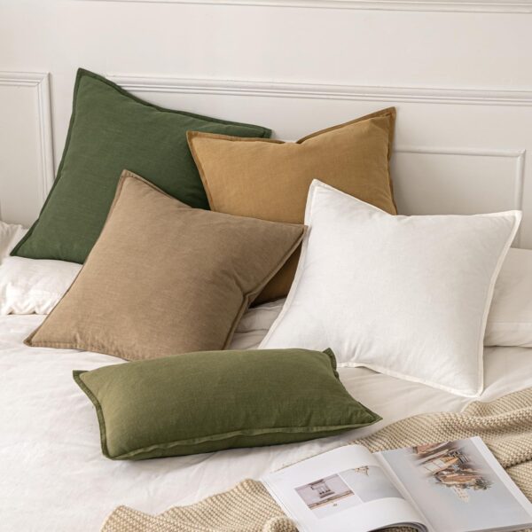 Decorative Linen Euro Sham Pillow Covers 24x24 Cream White Boho Farmhouse Neutral Couch Throw Pillows for Bed Pack of 2 Accent Modern Pillowcase Sofa Livingroom Home Decor 2 Covers
