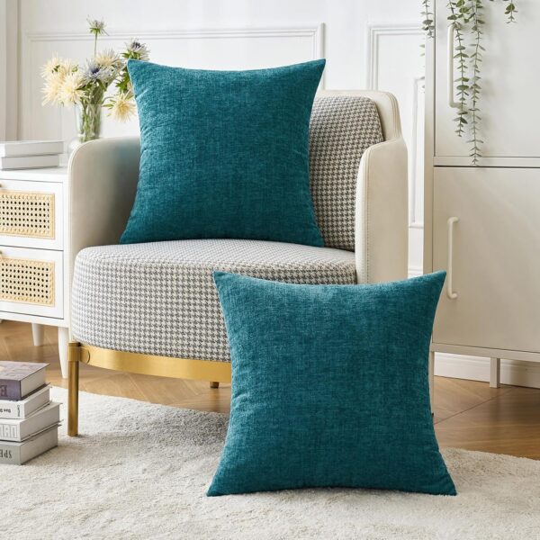 Pack of 2 Dark Teal Throw Pillow Covers 18x18 Inch Soft Chenille Pillow Covers for Sofa Living Room Couch Solid Dyed Cases 3 Covers