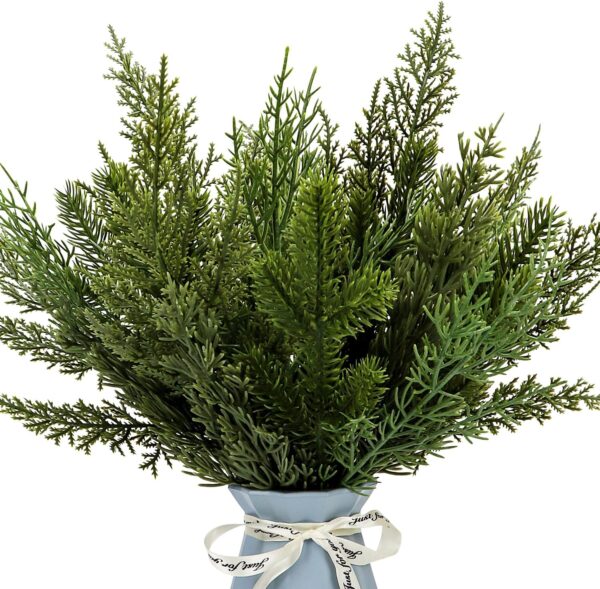 40 Pcs Artificial Pine Branches Assorted Faux Pine Stems Cedar Leaves Needle Sprigs Plastic Fake Christmas Greenery Pine Picks for Xmas Tree Wreaths Garlands DIY Accessories Home Decor (40, Green) 5 Pine