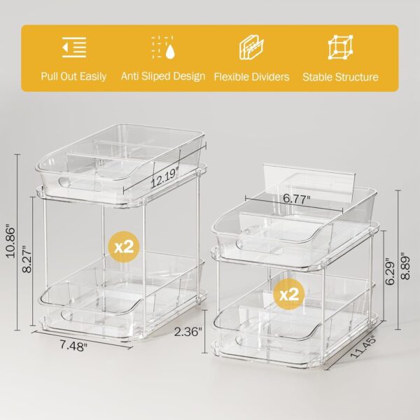 4 Pack Bathroom Organizers and Storage, 2 Tier Clear Under Sink Organizer, Pull Out Medicine Cabinet Organizer Visit the Delamu Store 2 Organizers