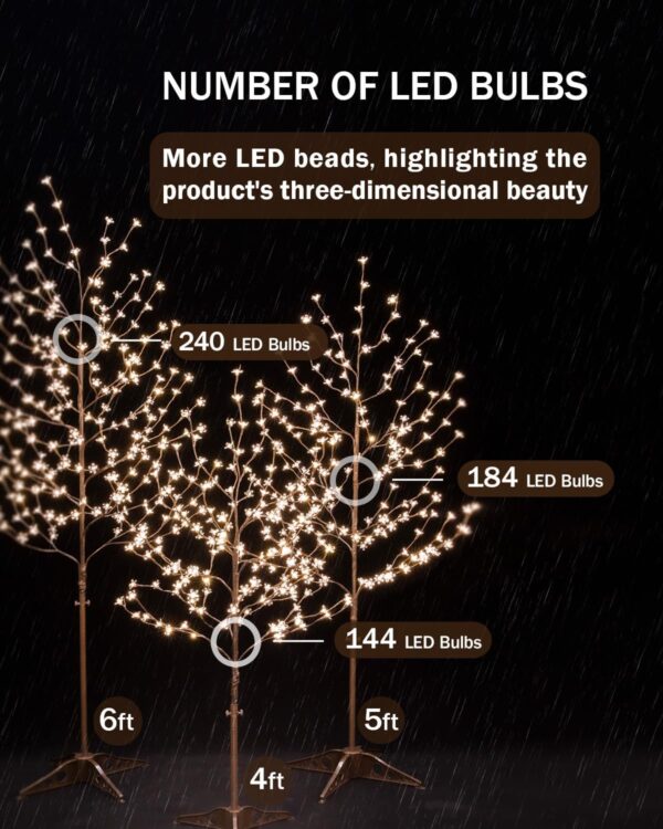 5ft Lighted Cherry Blossom Tree with 184 Warm White LED Lights for Holiday Decor - Dimmable, UL Certified, Waterproof - Ideal for Indoor and Outdoor Decoration 3 Blossom