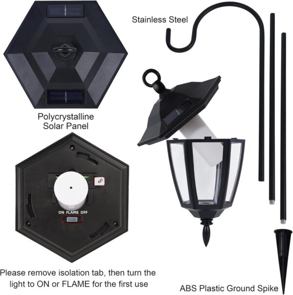 6 Pack Solar Flame Hanging Lights Outdoor, Solar Flickering Flame LED Garden Lanterns with 6 x 38 Inch Shepherd Hooks, Landscape Lighting Waterproof for Lawn Patio Yard Pathway Driveway 3 Lanterns