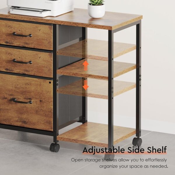 3 Drawer File Cabinet with Wheels Rolling Printer Stand with Open Storage Shelf Fabric Lateral Filing Cabinet for Home Office,Rustic Brown2 3 Cabinet