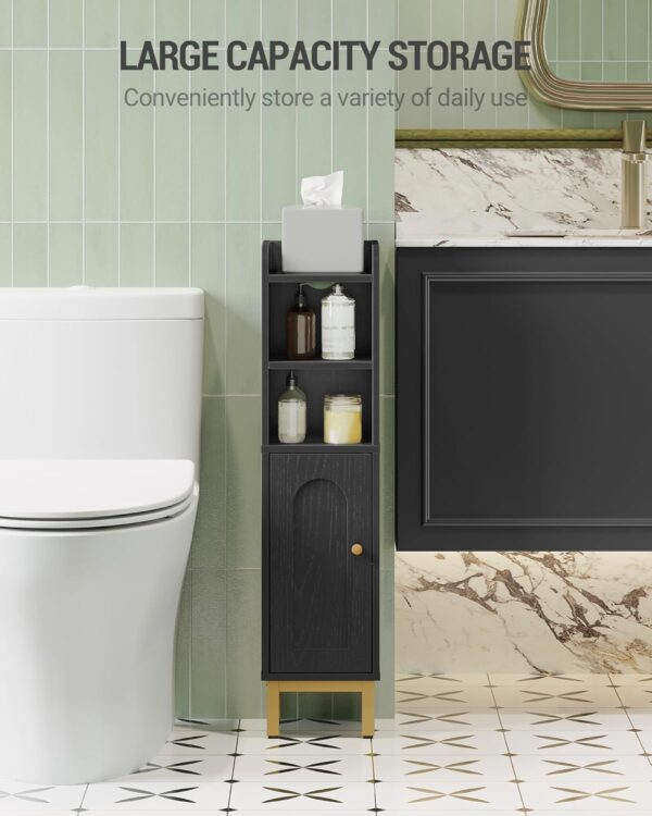 Bathroom Storage Cabinet, Small Corner Floor Cabinet with Door and Shelves, Narrow Toilet Paper Holder, Bathroom Organizer with Adjustable Shelf, for Small Spaces, Black BC08206X 5 Storage
