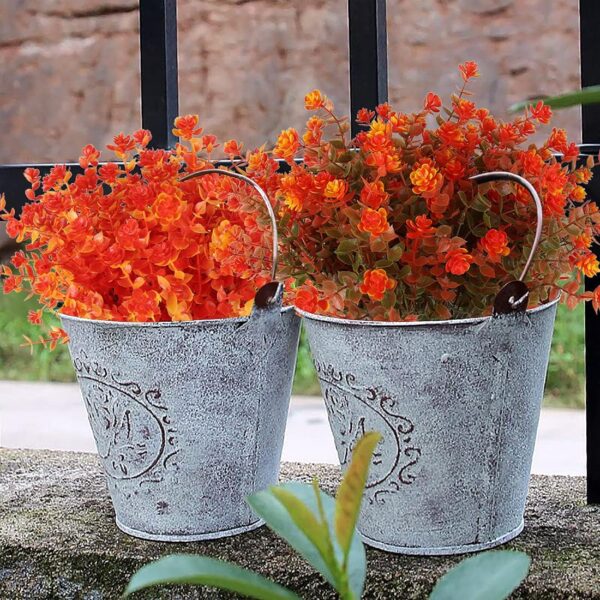 8 Bundles Artificial Fall Flowers No Fade Faux Autumn Plants, Fake Indoor Outdoor Greenery Decorations for Thanksgiving Christmas Wedding Party Home Garden Fireplace Décor (Green Orange) 3 Flowers