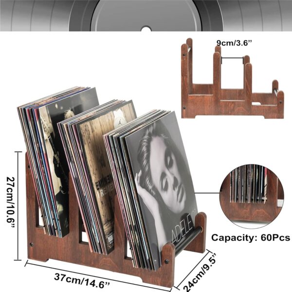 Records Holder,3-Tier Vinyl Record Storage,60LP's Vinyl Record Holder Stand,Wood Album Storage for Vinyls Records Album Book Magazine File 5 Holder