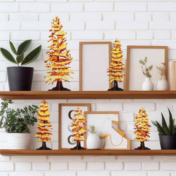 5 Pcs Fall Decor Gold Fall Mantel Decor Wooden Free Standing Fall Trees Art Rustic Fall Decorations for Home Thanksgiving Decor Fall Trees Centerpiece for Table Shelf Mantel (Rustic) 5 Trees