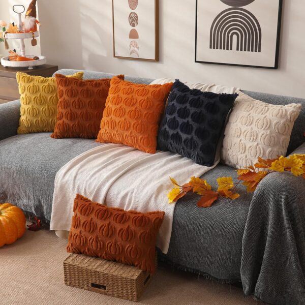 Fall Pillow Covers 18x18 Set of 2 Fall Decorations Autumn Rust Pumpkin Throw Pillow Cases Soft Plush Faux Fur Wool Couch Cushion Case for Chair Sofa Bedroom Living Room Home Decor PTK02A18 3 Covers