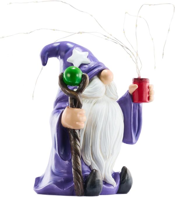 Resin Gnome Statue with Solar LED Firework Lights, Waterproof Garden Decor, Outdoor Yard Ornament, Lawn Patio Gift 2 Resin Gnome Statue with Solar LED Firework Lights