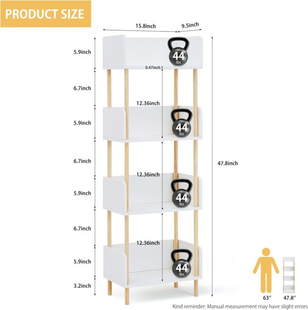 White Wooden 4-Tier Bookcase, Modern Freestanding Bookshelf with Side Panels & Solid Wood Frame, Storage Display for Bedroom, Living Room, Office 5 White Wooden 4-Tier Bookcase