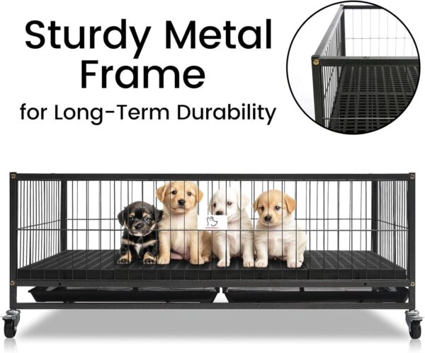 43" Metal Dog Whelping Box, Heavy Duty for Small Breeds, Washable Plastic Floor, Removable Tray, Lockable Wheels 6 Metal Dog Whelping Box