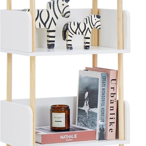 White Wooden 4-Tier Bookcase, Modern Freestanding Bookshelf with Side Panels & Solid Wood Frame, Storage Display for Bedroom, Living Room, Office