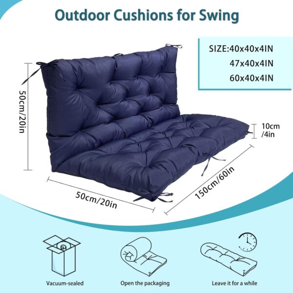 Outdoor Swing Replacement Cushions, 2-3 Seater Bench, Waterproof, 4" Thick with Ties for Patio, Garden, Porch Furniture 5 Outdoor Swing Replacement Cushions