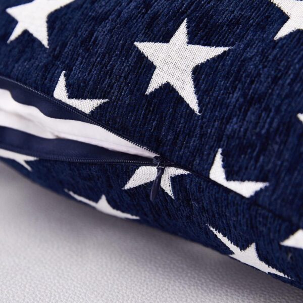 Patriotic Chenille Throw Pillow Covers, Set of 2, 18x18" (Blue), Geometric Stars, July 4th Accent for Sofa, Bed, Car 3 Patriotic Chenille Throw Pillow Covers