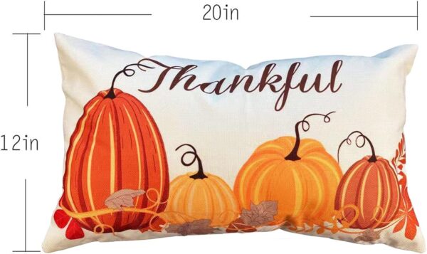 Fall Thanksgiving Pillow Covers, Set of 2, 12x20", Pumpkin & Maple Leaf Farmhouse Design, Autumn Decorative Cushions for Sofa 2 Fall Thanksgiving Pillow Covers