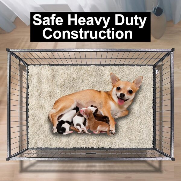43" Metal Dog Whelping Box, Heavy Duty for Small Breeds, Washable Plastic Floor, Removable Tray, Lockable Wheels 3 Metal Dog Whelping Box