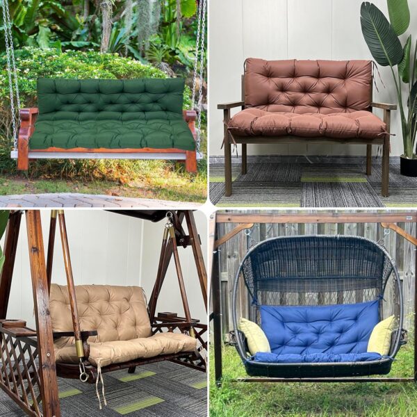 Outdoor Swing Replacement Cushions, 2-3 Seater Bench, Waterproof, 4" Thick with Ties for Patio, Garden, Porch Furniture 2 Outdoor Swing Replacement Cushions