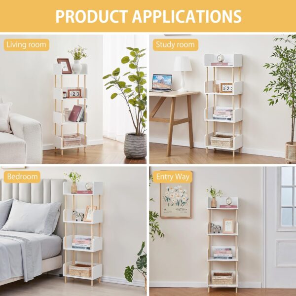 White Wooden 4-Tier Bookcase, Modern Freestanding Bookshelf with Side Panels & Solid Wood Frame, Storage Display for Bedroom, Living Room, Office 4 White Wooden 4-Tier Bookcase