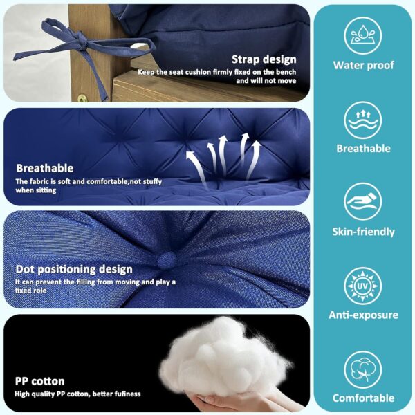Outdoor Swing Replacement Cushions, 2-3 Seater Bench, Waterproof, 4" Thick with Ties for Patio, Garden, Porch Furniture 4 Outdoor Swing Replacement Cushions