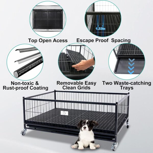 43" Metal Dog Whelping Box, Heavy Duty for Small Breeds, Washable Plastic Floor, Removable Tray, Lockable Wheels 4 Metal Dog Whelping Box