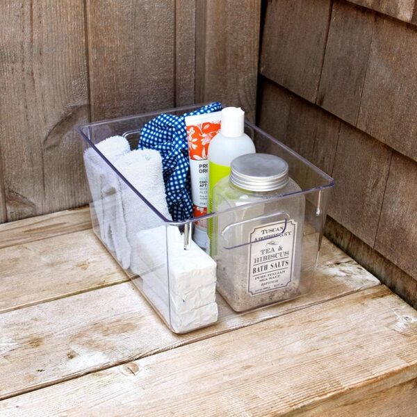 Isaac Jacobs 3-Pack Medium Clear Storage Bins with Handles, Plastic Organizer for Home or Fridge/Freezer, Pantry and Kitchen Non-Slip Container Set, BPA Free, Food Safe (3-Pack, Medium) 2