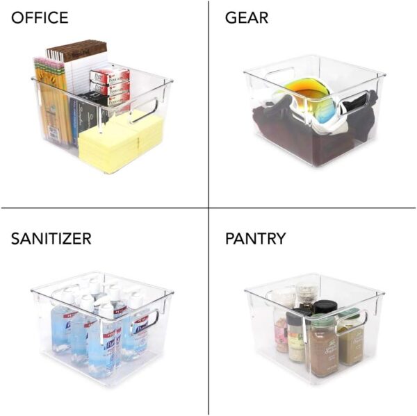 Isaac Jacobs 3-Pack Medium Clear Storage Bins with Handles, Plastic Organizer for Home or Fridge/Freezer, Pantry and Kitchen Non-Slip Container Set, BPA Free, Food Safe (3-Pack, Medium) 4