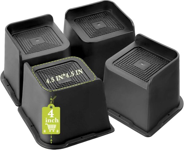 Bed Risers 2 inch, 3 inch, 4 inch, 6 inch, 8 inch Heavy Duty, Oversized Furniture Riser for Couch Sofa Table Chair Leg Frame Dorm, Support up to 6000 Lbs (Black 4 Pack, 4 inch) 1