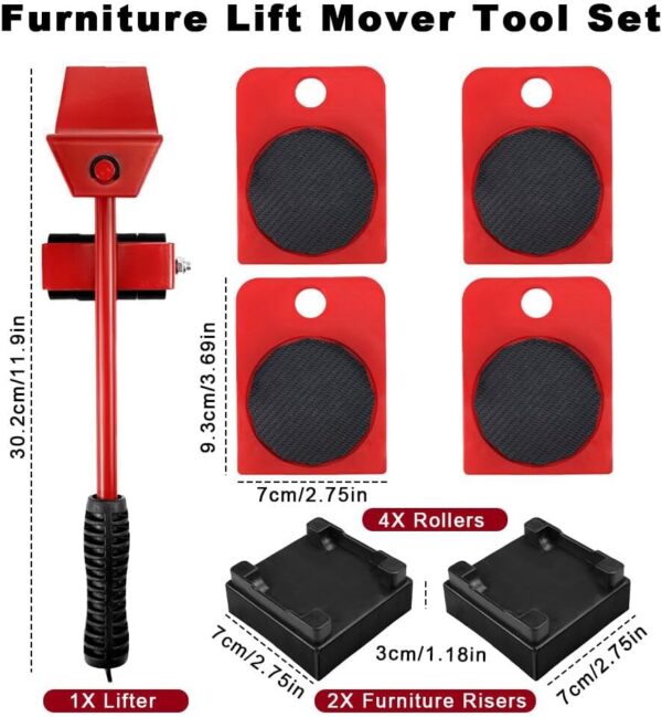 Heavy Duty Furniture Lift Mover Tool with 2PCS Furniture Risers, Furniture Movers Sliders with Adjustable Height Lifting Tool Lever & 4 Wheels, Furniture Mover Dolly Set for Refrigerator,Sofa 2