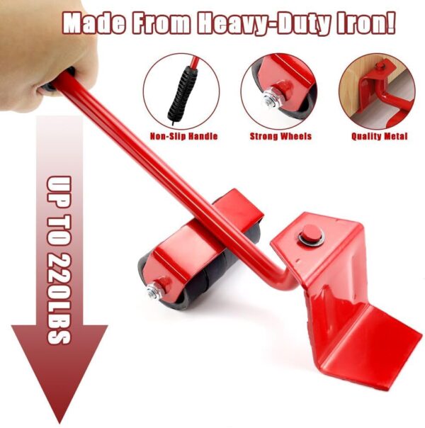 Heavy Duty Furniture Lift Mover Tool with 2PCS Furniture Risers, Furniture Movers Sliders with Adjustable Height Lifting Tool Lever & 4 Wheels, Furniture Mover Dolly Set for Refrigerator,Sofa 3