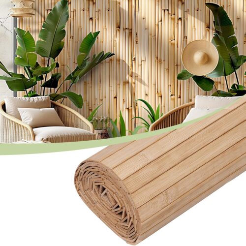 Bamboo Wall Panels for Interior Wall Decor（12"H x 96"L）Natural Wainscoting Panels Wall Paneling for Living Room Decor, Tiki Bar,Kitchen,Ceiling Tiles, Pole Wrap Wood Roll,Wall Decor for Bedroom