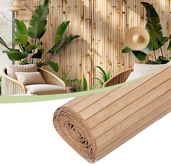 Bamboo Wall Panels for Interior Wall Decor(12"H x 96"L)Natural Wainscoting Panels Wall Paneling for Living Room Decor, Tiki Bar,Kitchen,Ceiling Tiles, Pole Wrap Wood Roll,Wall Decor for Bedroom 1