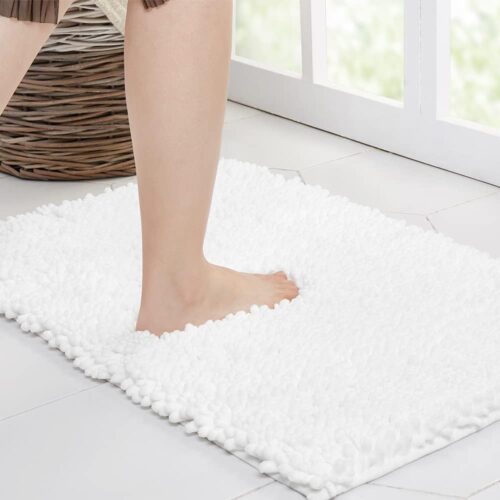 Walensee Bathroom Rug Bath Mat 24x17 Inch White Chenille Shower Floor