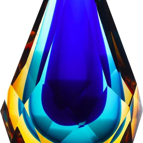 Yao Yuan Hand-Blown Glass Sculpture Glass Decor Murano-Style Glass Statue and Figurine Wonderful Gift, Blue and Green Color