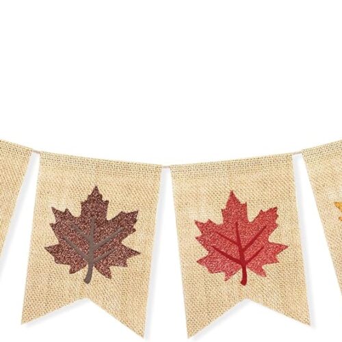 Glitter Maple Leaves Banner Garland Fall Decorations for Home Fireplace, Autumn Harvest Hanging Bunting Thanksgiving Party Decor Indoor Outdoor Wedding Decorations Supplies