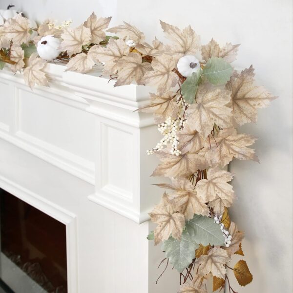 Fall Decor - Fall Garland - 6Ft Autumn Maples Leaf Pumpkin Berry Garland - Thanksgiving Halloween Mantle Fireplace Farmhouse Harvest Decorations for Home Outdoor Indoor Porch 1