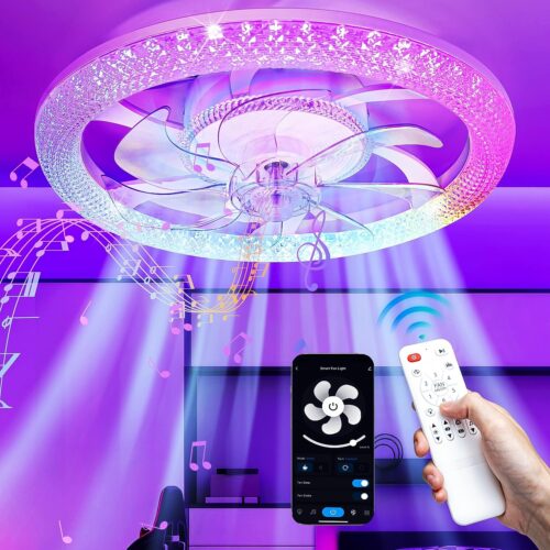 20” Low Profile Ceiling Fans with Light and Remote, 2 in 1 LED Ventilador De Techo with Voice/APP Control