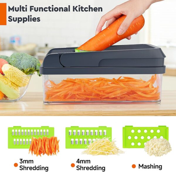 12-in-1 Vegetable Chopper, 7 Blade Veggie Chopper, Practical Food Chopper with Container, Cheese Grater, Home Essentials & Kitchen Gadgets(Green/Grey) 4