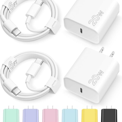 1 Phone 17 16 15 Fast Charging Type C Chargers USB C Charger Block iPhone 17 Chargers with 2 Pack 6FT Cable for iPhone 17/17 Plus/17 Pro Max/16/16 Plus/16 Pro Max/15/15 Pro Max/iPad Pro/Samsung